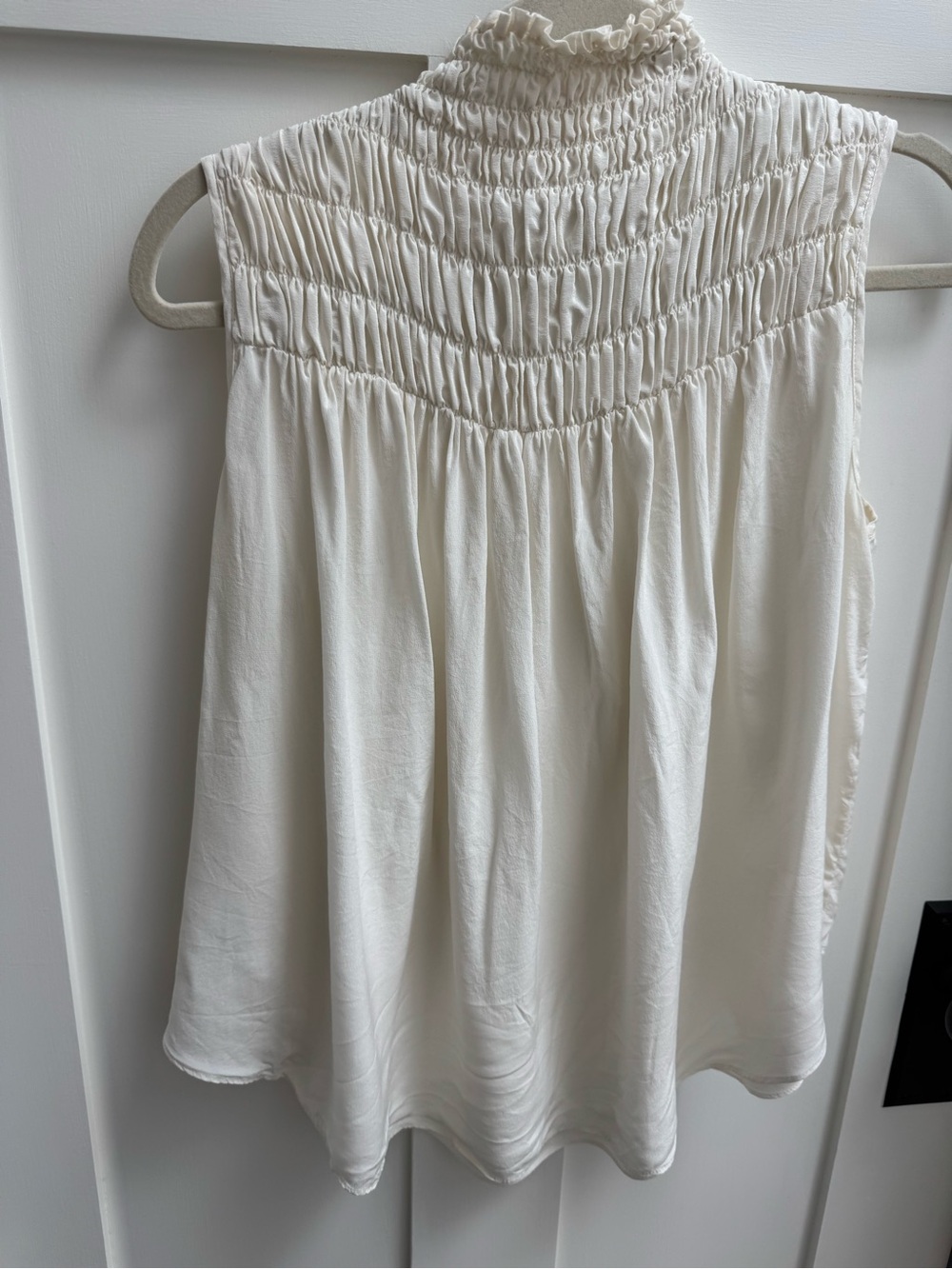 Frame Silk Smocked High Neck Blouse